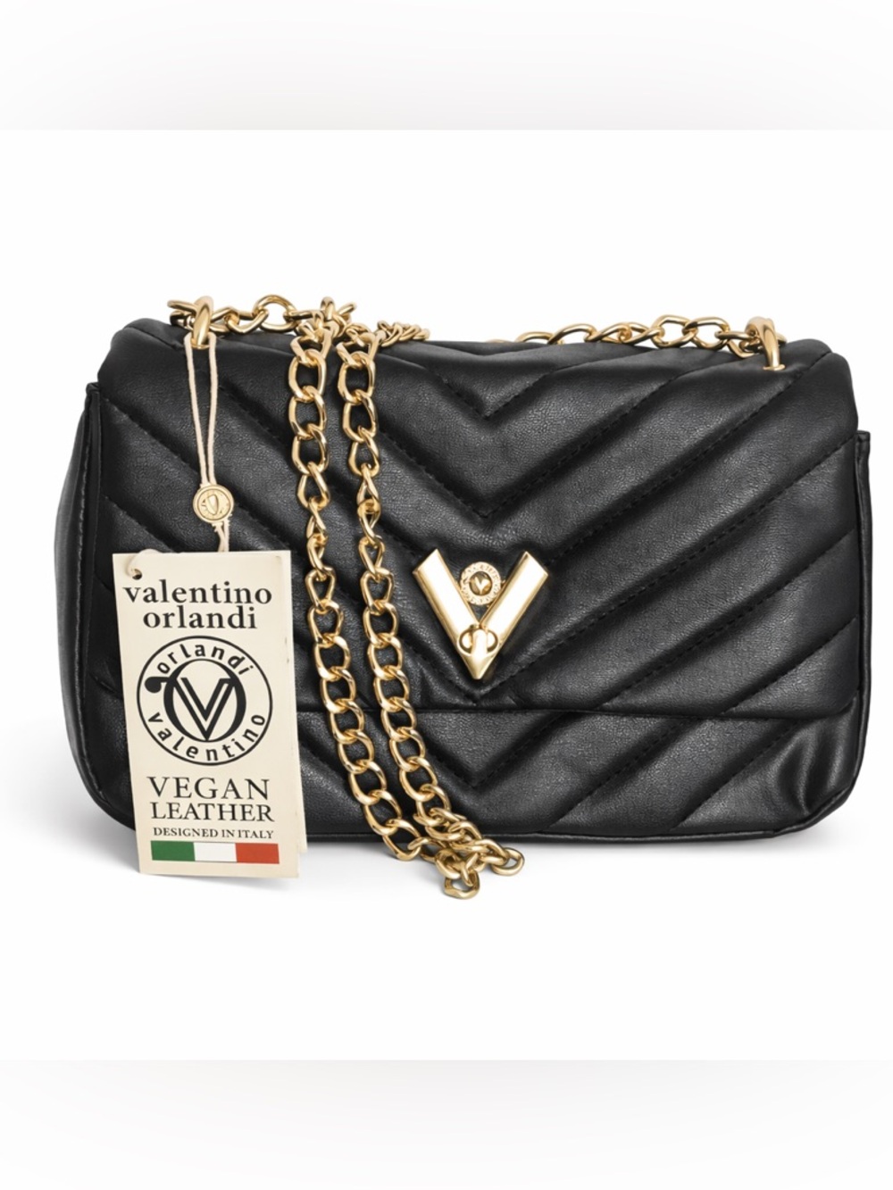 Valentino Orlandi Black Vegan Leather Shoulder Bag. NWT